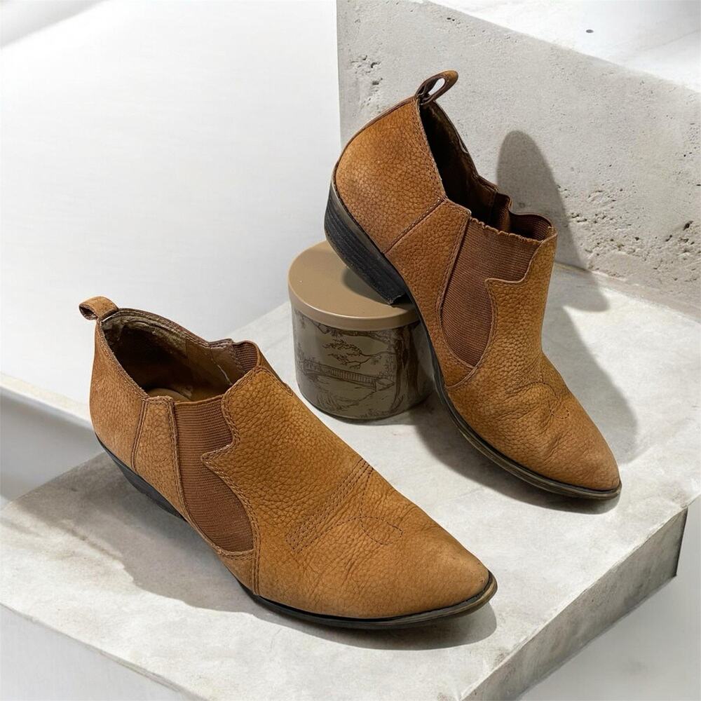 Lucky Brand Joelle Nubuck Western Ankle Booties Brown Women’s Size 7.5 Stretchy